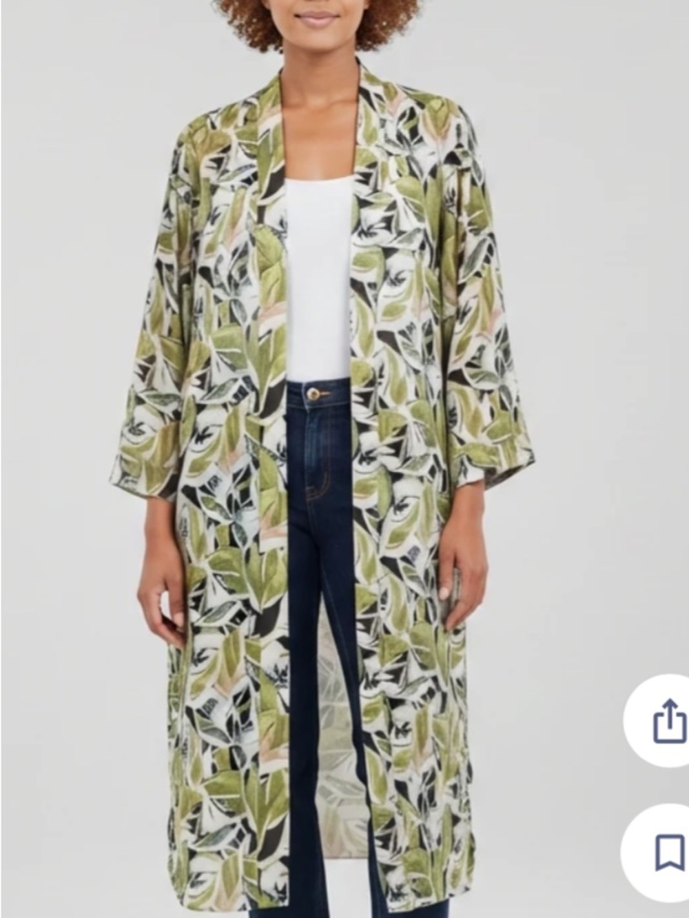 Anne Klein Olive Green Leaf Print Kimono Jacket